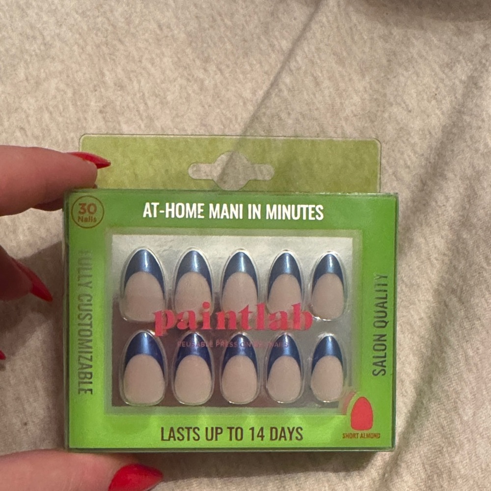 Paint lab blue French tip press on nails NIB